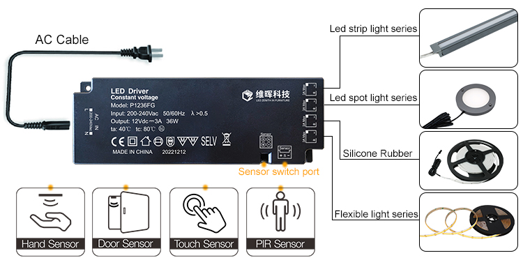 Sensor táctil para gabinete de montaje en superficie de 12 V y 24 V con función de atenuación01 (14)