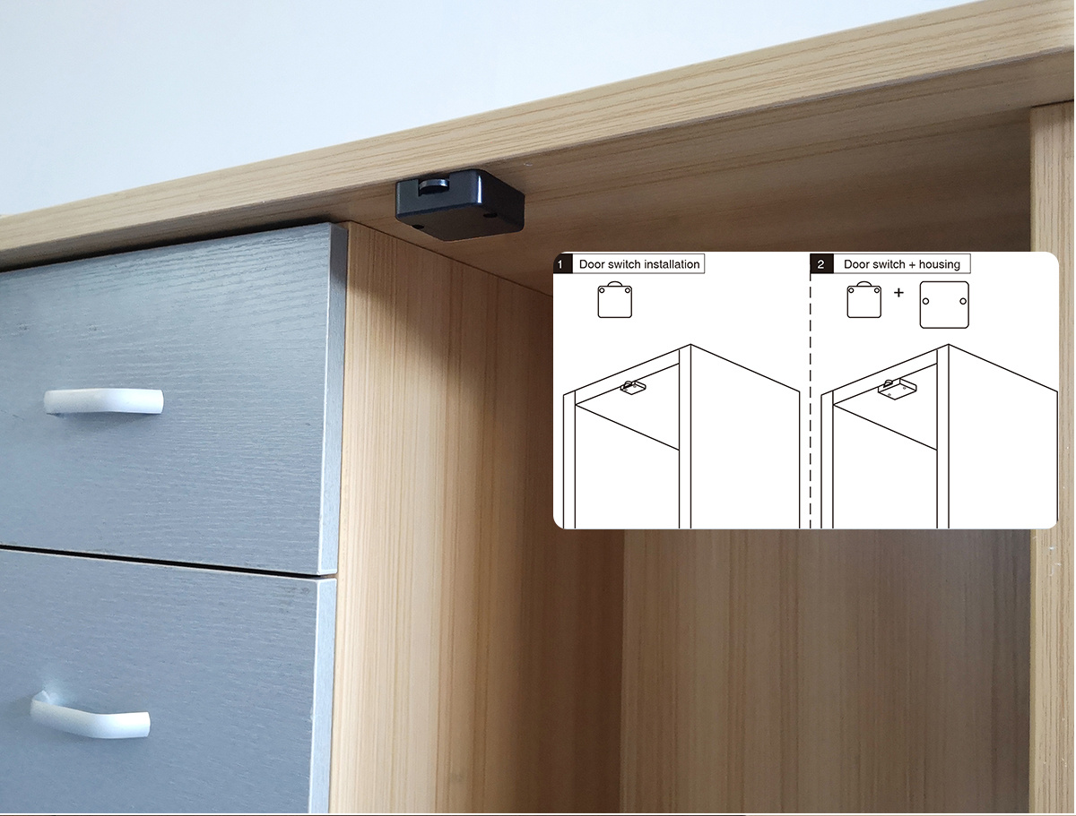 Automātisks apaļš mehānisks durvju slēdzis LED apgaismojumam garderobes skapī Lietošana01 (12)