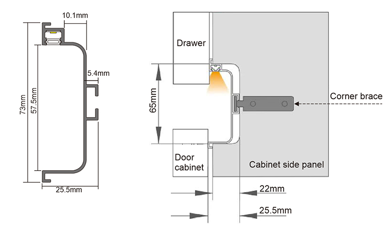 12VDC Cabinet handle-free strip light-installation