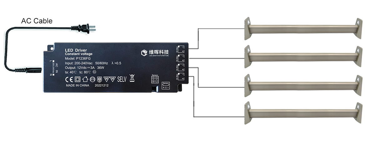 E05-12V DC LED closet Rod Holder light-connection