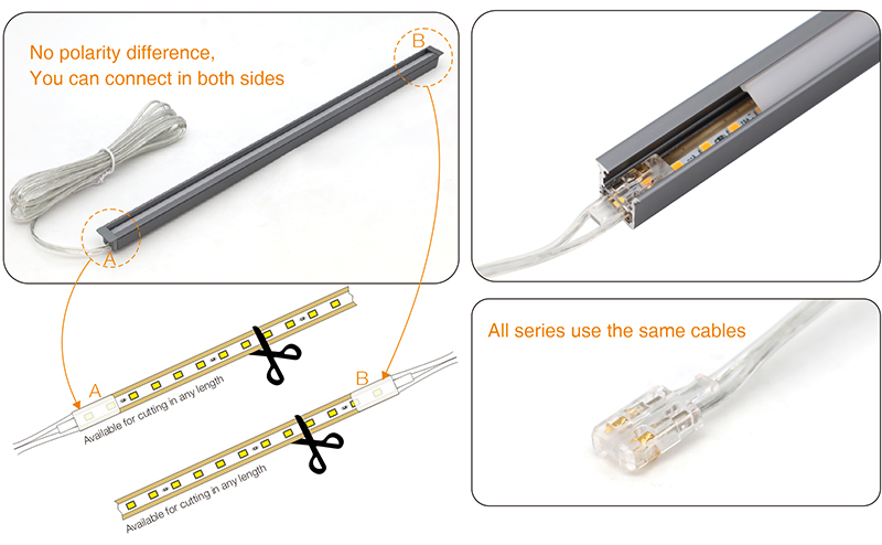 MH02B- Recessed LED Strip light-Oblique lighting-Nopolarity difference